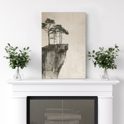 Encre asiatique, art mural sur une falaise, décor oriental minimaliste pour salle d'étude ou de méditation