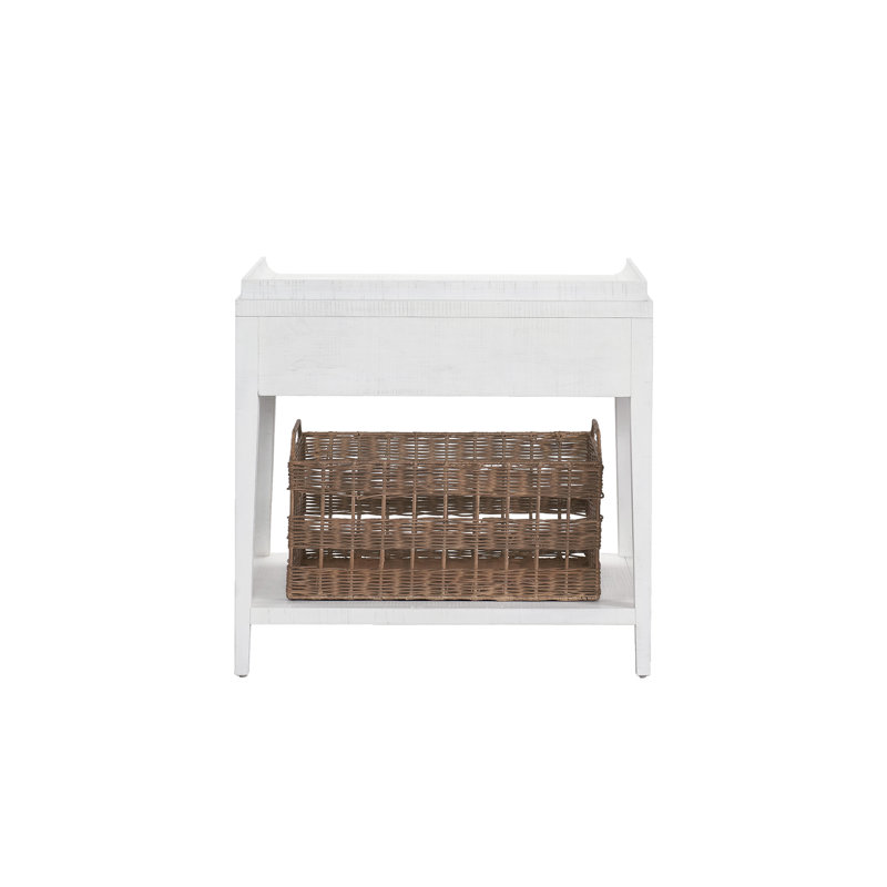 1 - Drawer Nightstand with Wicker Basket, White