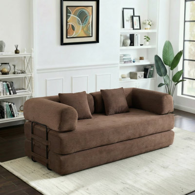 Boneless 78" King-Size Sleeper Sofa Bed Convertible Compression Couch Bed Corduroy Floor Couch With 2 Pillows