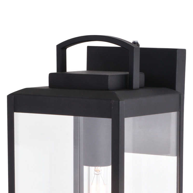 Haviland 19 in. H 1-Light Textured Black Dusk to Dawn Sensor Transitional Outdoor Wall Sconce, Durable Steel, Clear Glass Shade, LED Compatible for Exterior Porch Patio Front Door or Garage