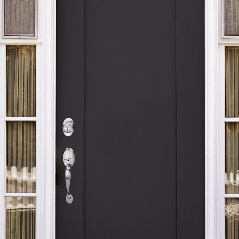 Coventry Door Handle Set with Cambridge Knob and Deadbolt in Chrome, Polished Chrome