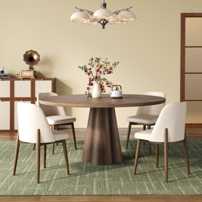3/5/7 Pcs Mid-century Luxury Solid Wood Dining Table Sets With Comfort PU Leather Kitchen Chairs For 2/4/6