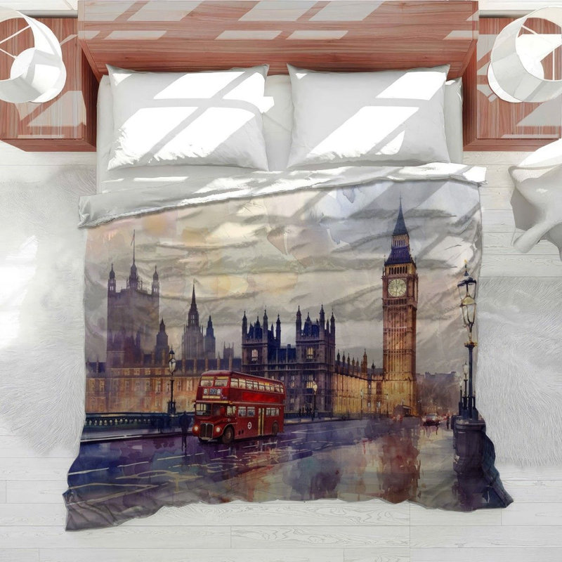 London Cityscape Microfiber Duvet Cover, King