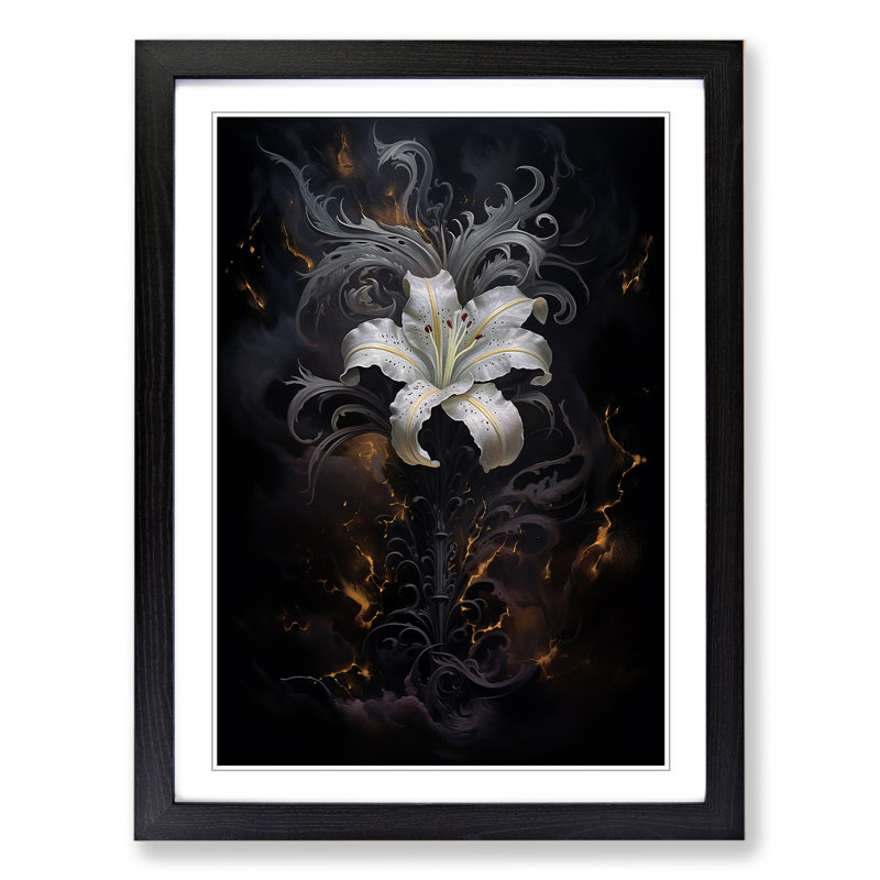 Lily Flower Gothic - Single Picture Frame Print on Wood, 34cm H x 25cm W x 2cm D, Black Framed