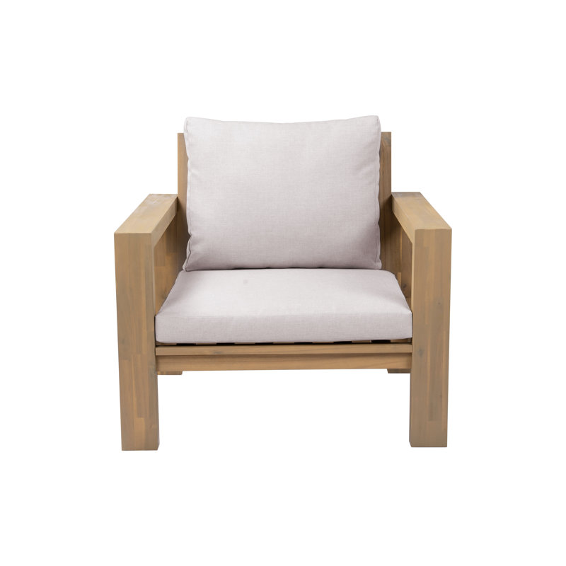 Chaise longue de patio en bois d'acacia avec coussin hydrofuge Zara, 1, Teck clair
