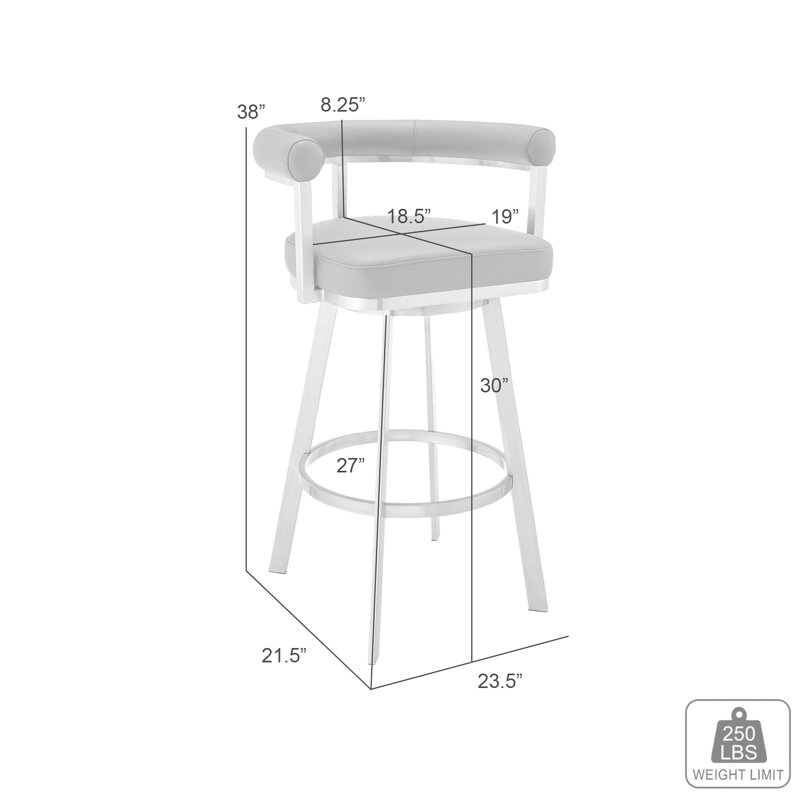 Walnes Modern Industrial Swivel Metal Counter Or Bar Height Barstool With Top Grain Leather Seat, Orange