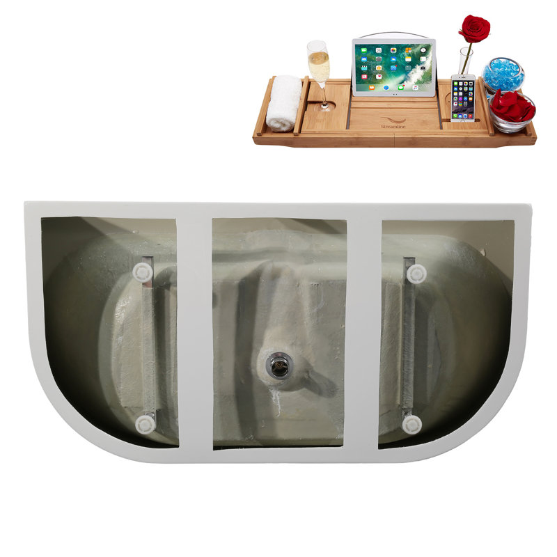 63" Streamline Soaking Freestanding Tub and Tray With Internal Drain, Matte Black