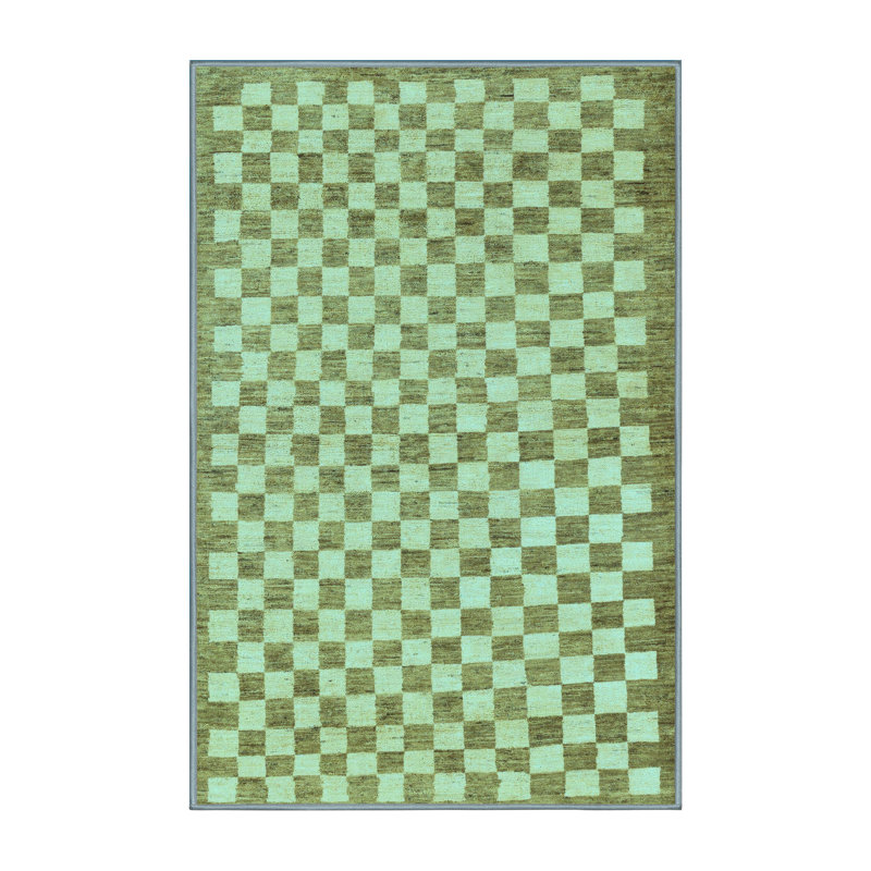 Tapis bleu / vert en polyester tissé à la machine Rossmary, Rectangle 3 pi x 5 pi