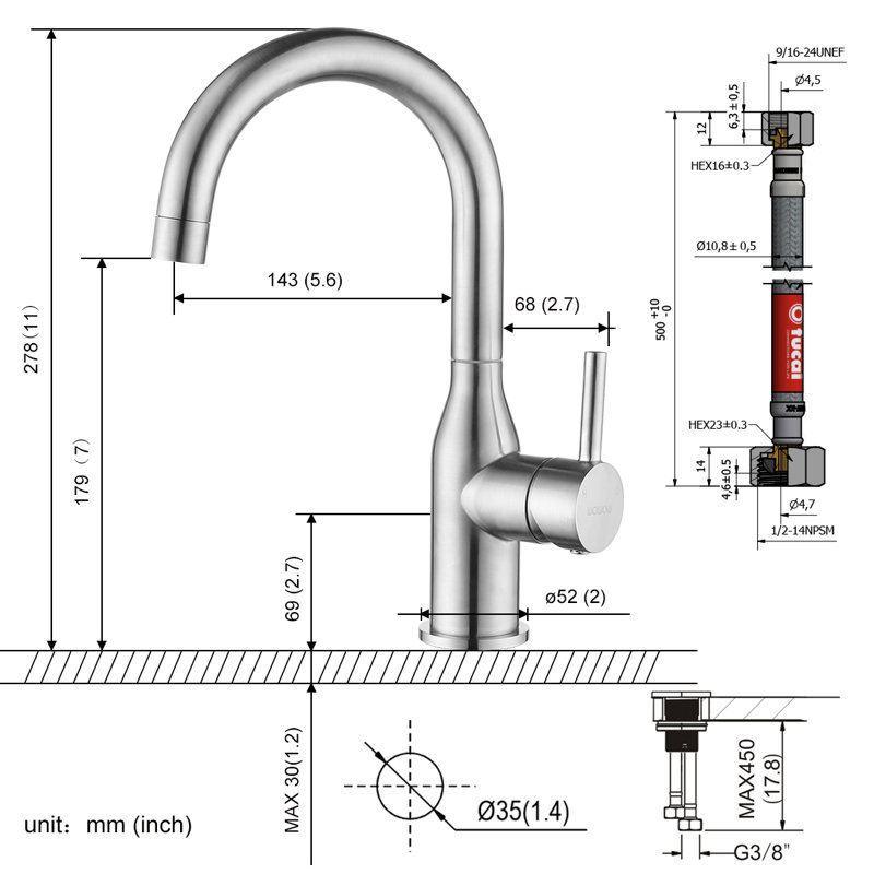 Single Hole Bathroom Faucet Single Handle Bar Faucet, Brushed Nickel