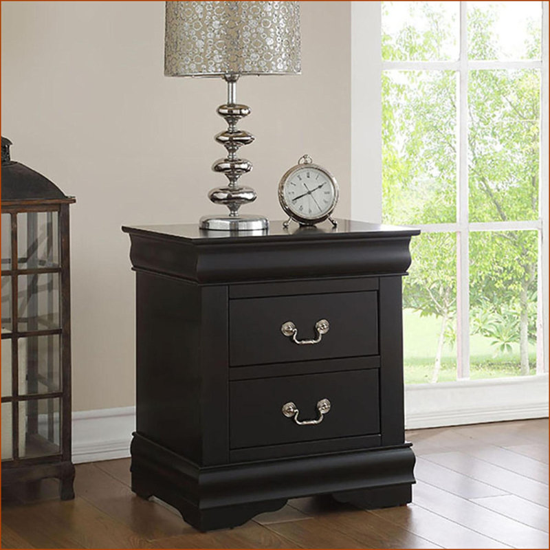 Black 2-Drawer Traditional Nightstand for Bedroom Storage, Black