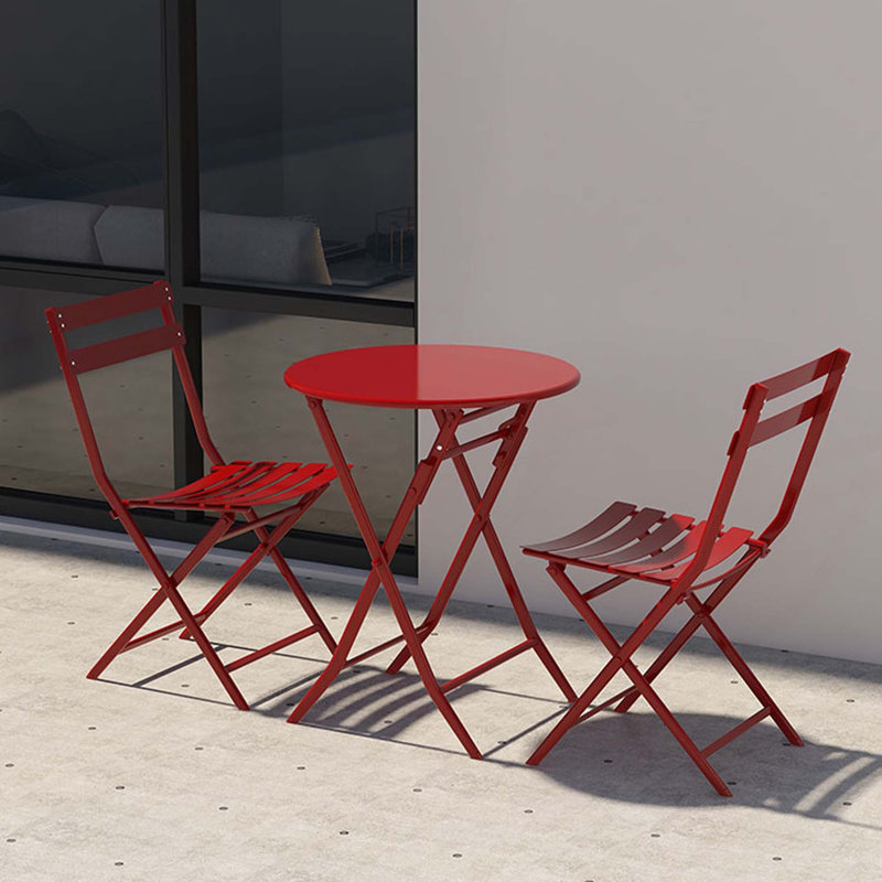 3 Piece Patio Bistro Set of Foldable Square Table and Chairs, Red