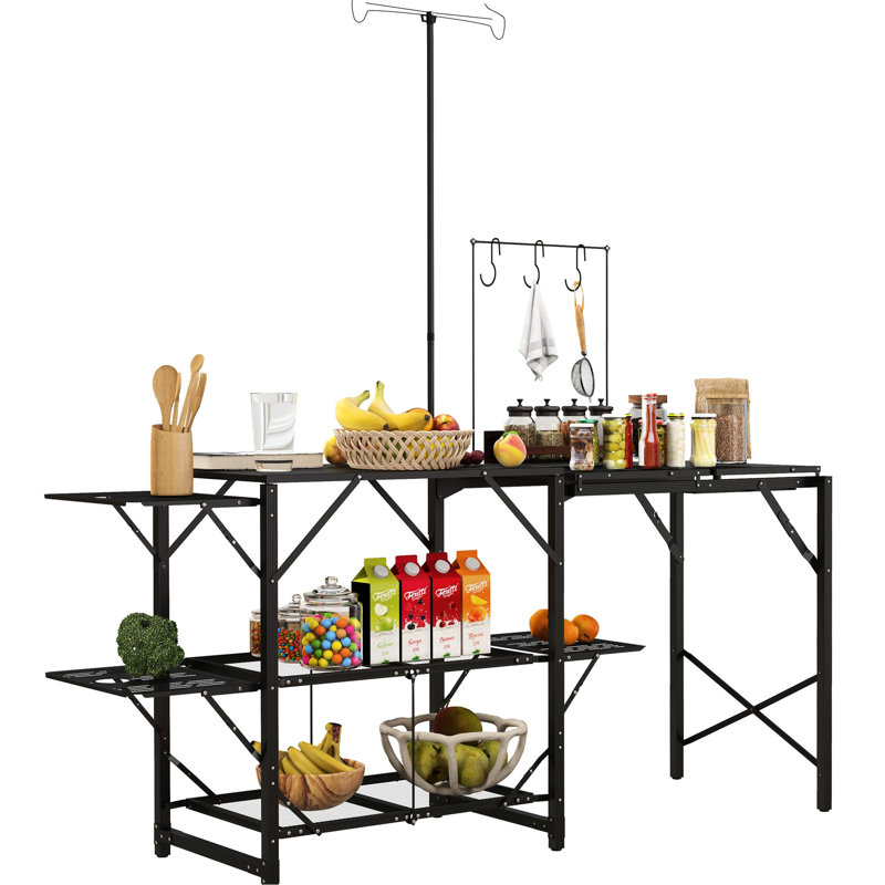 Camping Table With Adjustable Lantern Holder, Hanging Hooks, And Portable Storage For Outings Travel Camp Cooking Construction, Lamp Tools