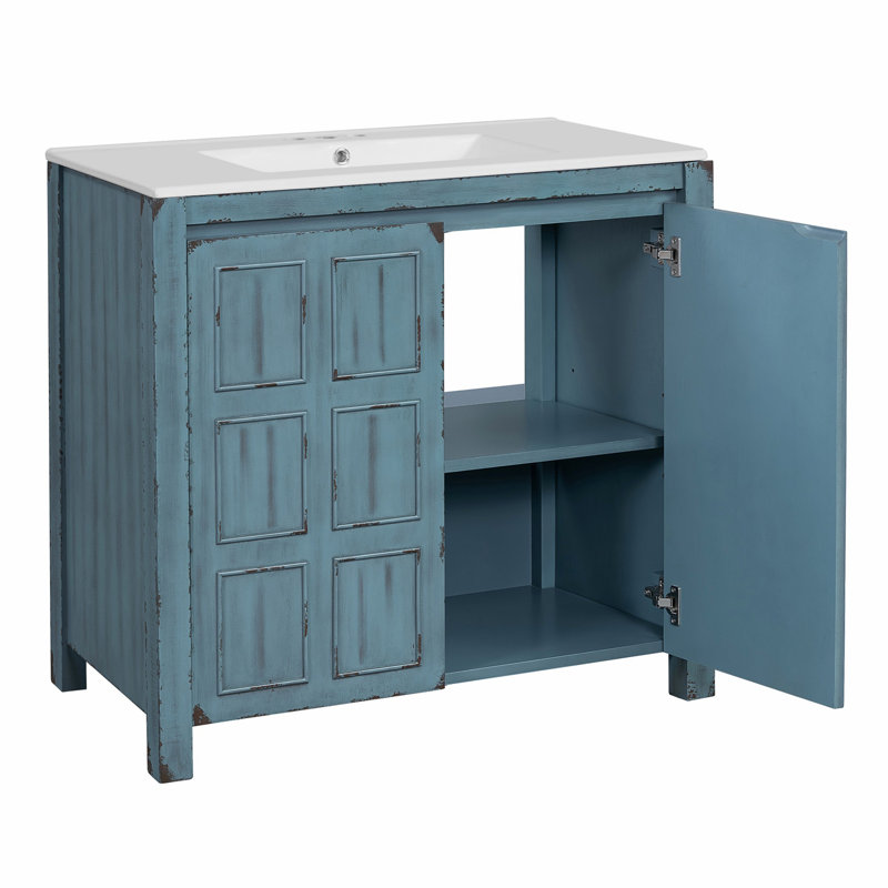 Bathroom Vanity With Sink, Bathroom Storage Cabinet, Under Sink Cabinet For Bathroom, Retro Blue