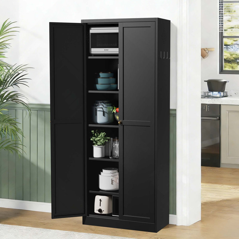 72-Inch Heavy-Duty Freestanding Metal Kitchen Pantry Bathroom Cabinet With Doors & 5 Adjustable Shelves For Pantry, Kitchen, Bathroom