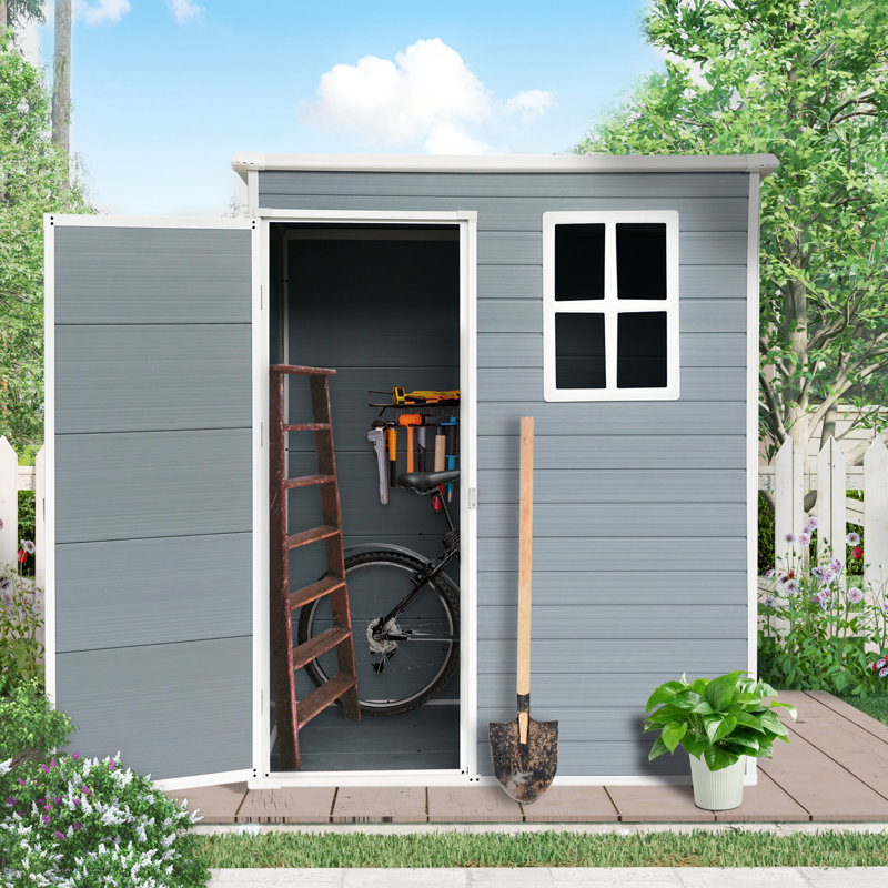 Remise de rangement extérieure en résine 5 x 3 avec plancher et fenêtre gris