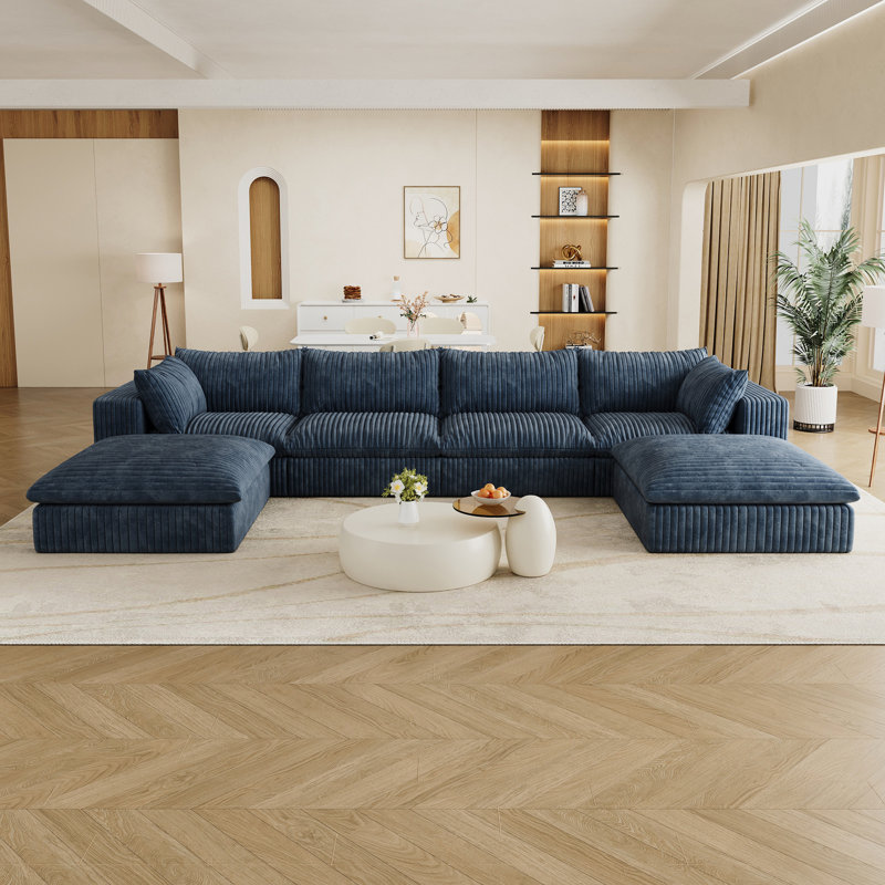 Canapé de 157,6 po Cloud, tissu en velours côtelé, sièges profonds, conception à deux couches, coussin amovible, sans assemblage, combinaison à faire soi-même pour le salon, la chambre à coucher, la salle de conférence, un appartement