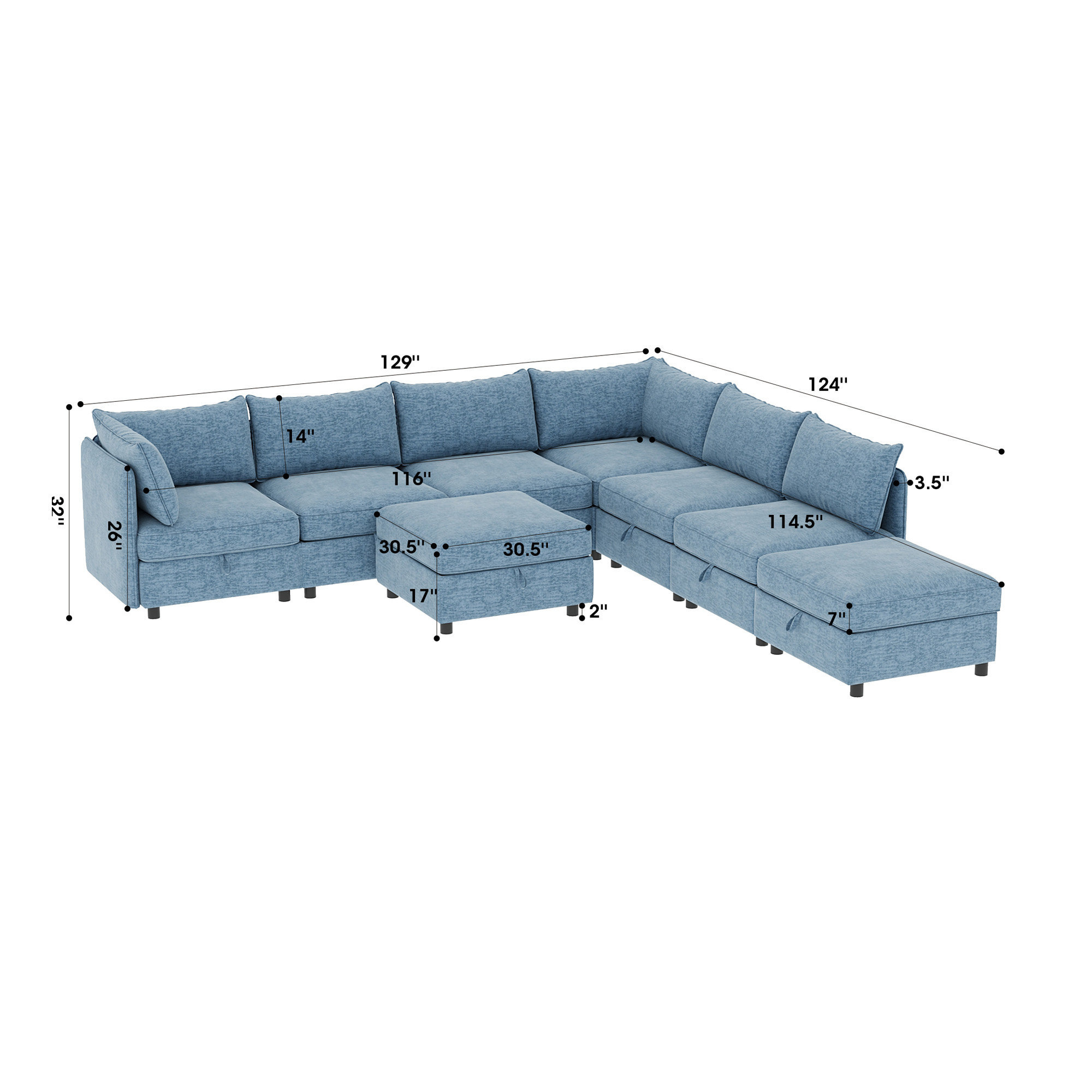 Latitude Run® Modular Sectional Sofa, Convertible Sofa Seat With ...