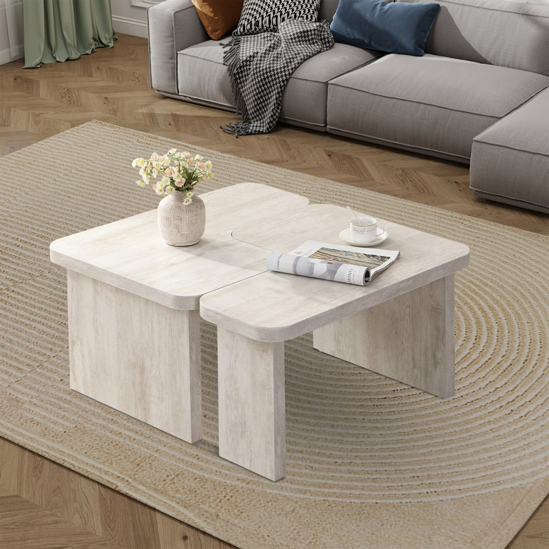 Rectangle Wood Detachable Coffee Table, White