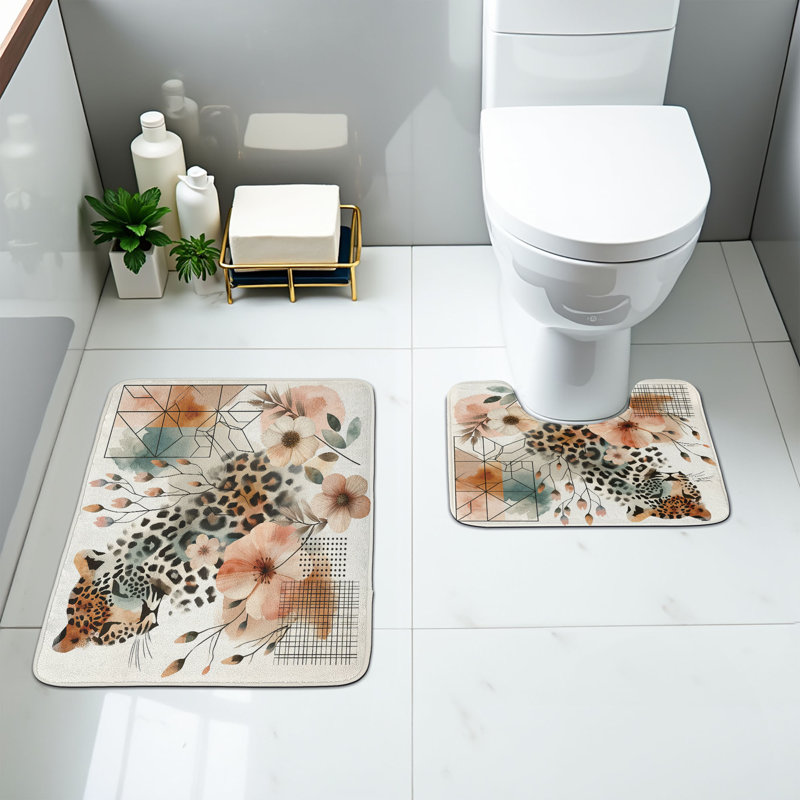  Ensemble de 2 tapis de salle de bain Leopard