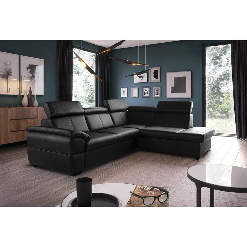 Edena Leather Corner Sofabed, Black, Right Hand Facing