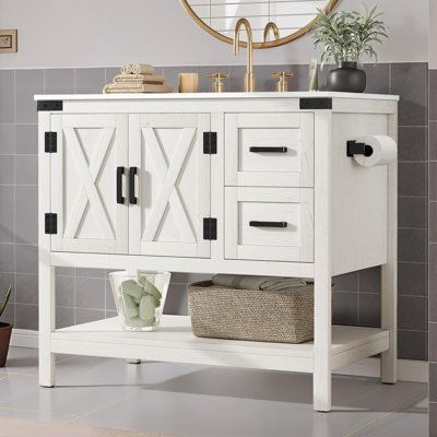 Chimira 36.6" Farmhouse Storage Bathroom Vanity with Sink Combo, White