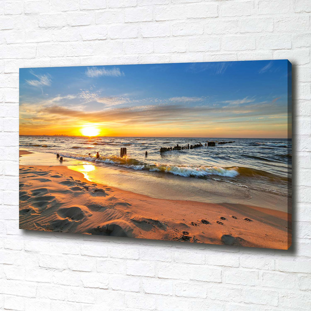 Leinwanddruck - Wandkunst - Drucke auf Leinwand - 100X70 Bildmotiv: Sonnenuntergang Strand