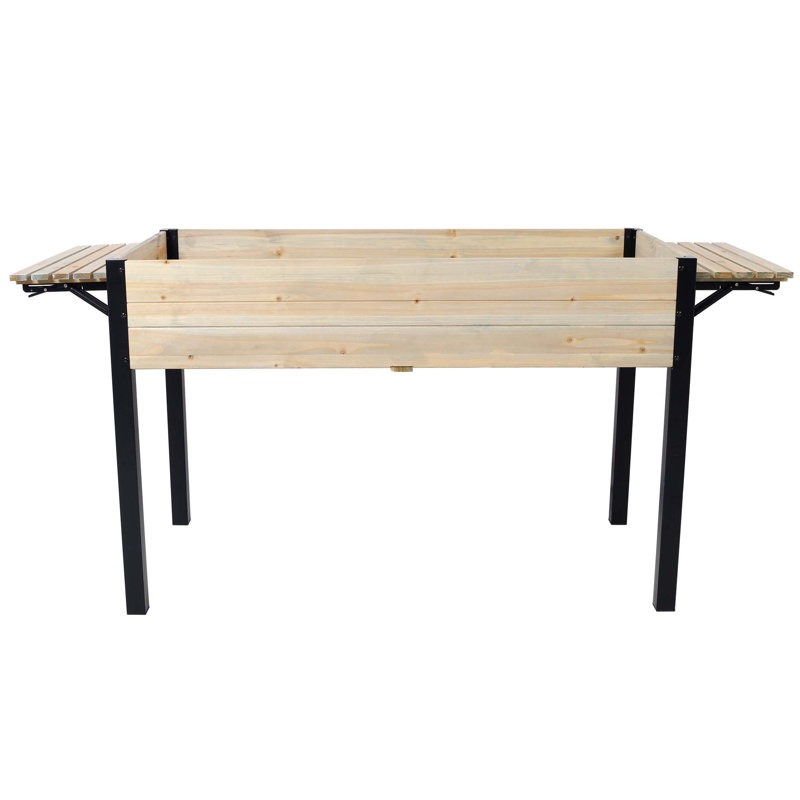 Boîte à fleurs polyvalente à pieds en métal pour tous les espaces extérieurs, H 29,5 po x l 23,6 po x P 62,5 po, Noir/naturel