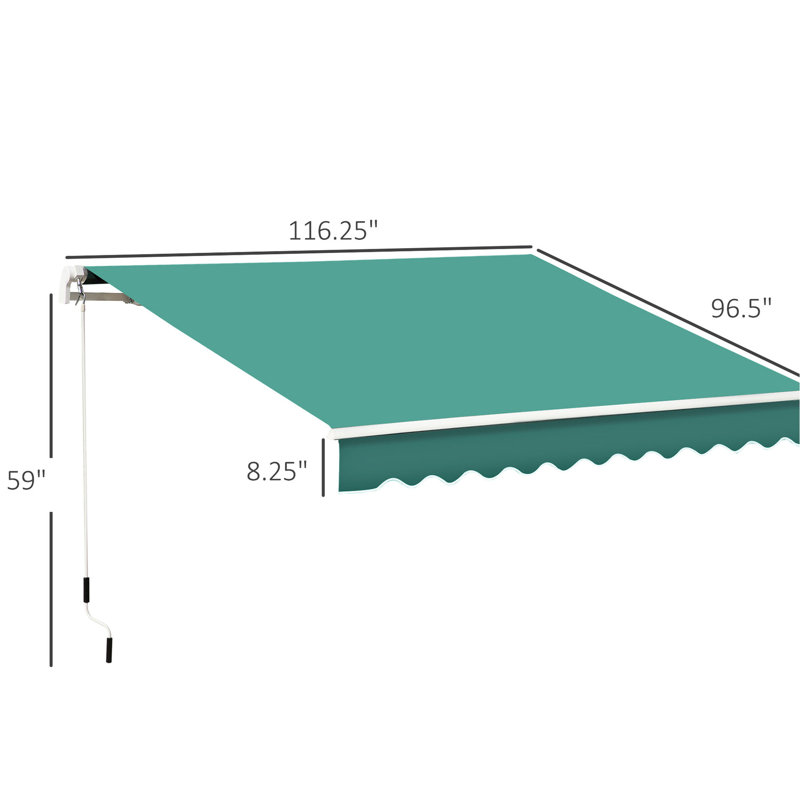 Auvent de parasol de balcon 10 pi x 8 pi,. Et eau. Manivelle à structure en aluminium. Convient à différentes surfaces. Bloque la chaleur du soleil. Pour terrasse, cour. Positions de montage polyvalentes. Conception robuste pour l'extérieur