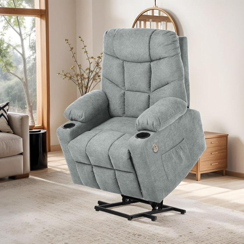 83.1cm Wide Standard Recliner with Massager, Light Grey