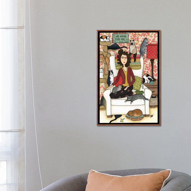 « Three Cats ago » par Jamie Morath-impression, H 26 po x l 18 po x 1,5 po, Pas de tapis, Toile classique avec cadre brun