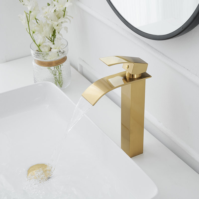 Single-handle Bathroom Faucet with Drain Assembly, Brushed Gold