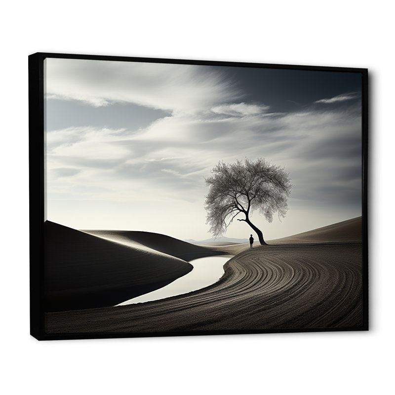 Balck et arbre de solitude blanc sur toile, H 16 po x l 32 po x P 1 po, Cadre flottant noir