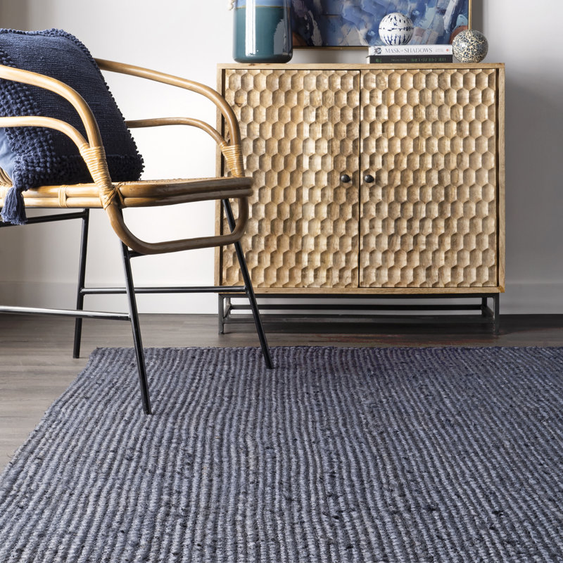 Berowalt Farmhouse Handmade Tufted Jute Navy Rug, Square 6'
