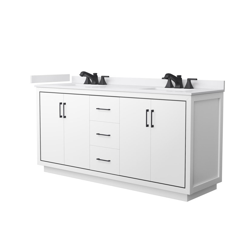 Icon 72" Freestanding Double Bathroom Vanity with Cultured Marble Top, White, Matte Black, 72"