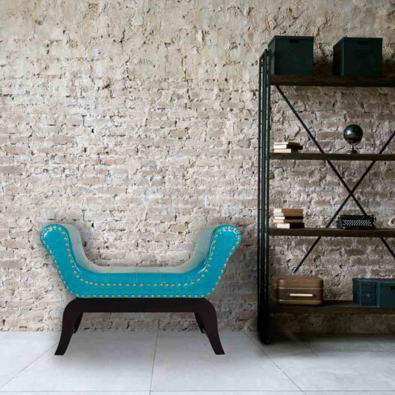 Upholstered Bench, Aqua, 90% polyster-10% cotton