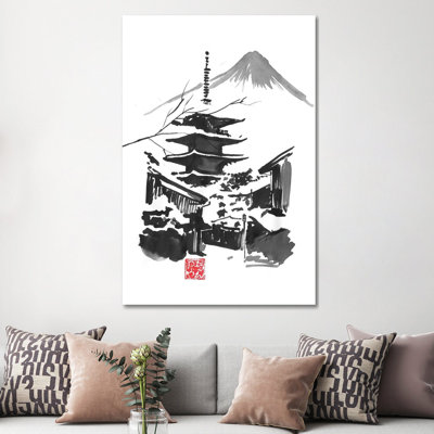 Fuji San And Temple by Péchane - Print on Canvas