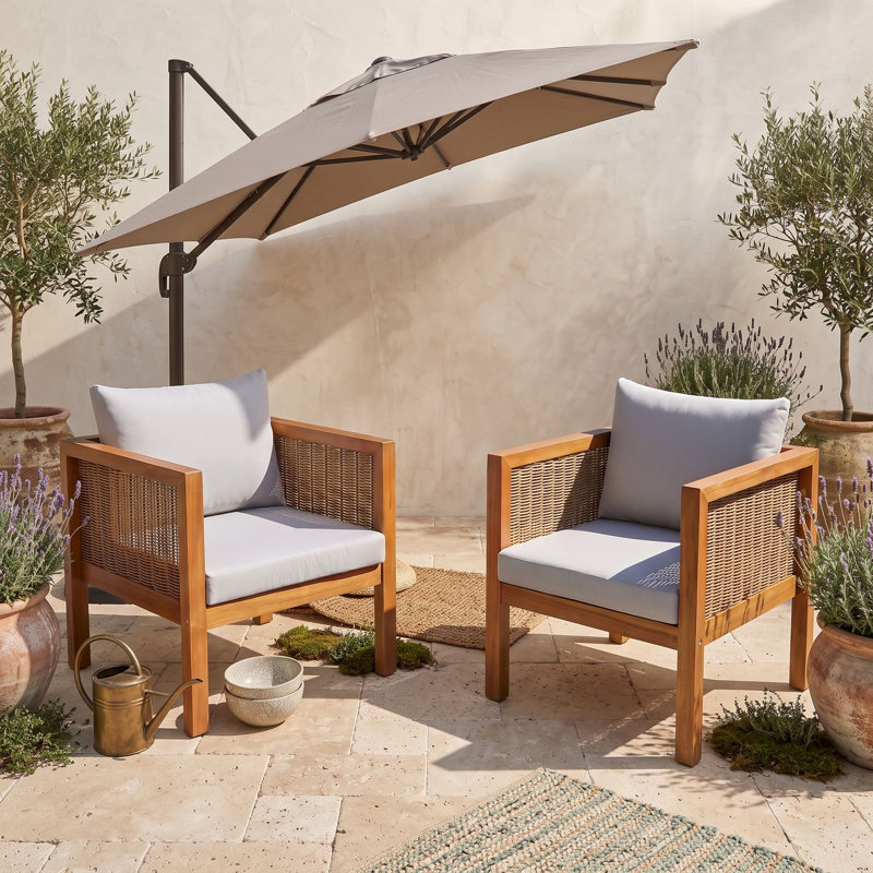 Ensemble de deux fauteuils d'extérieur avec coussins, Gray Natural