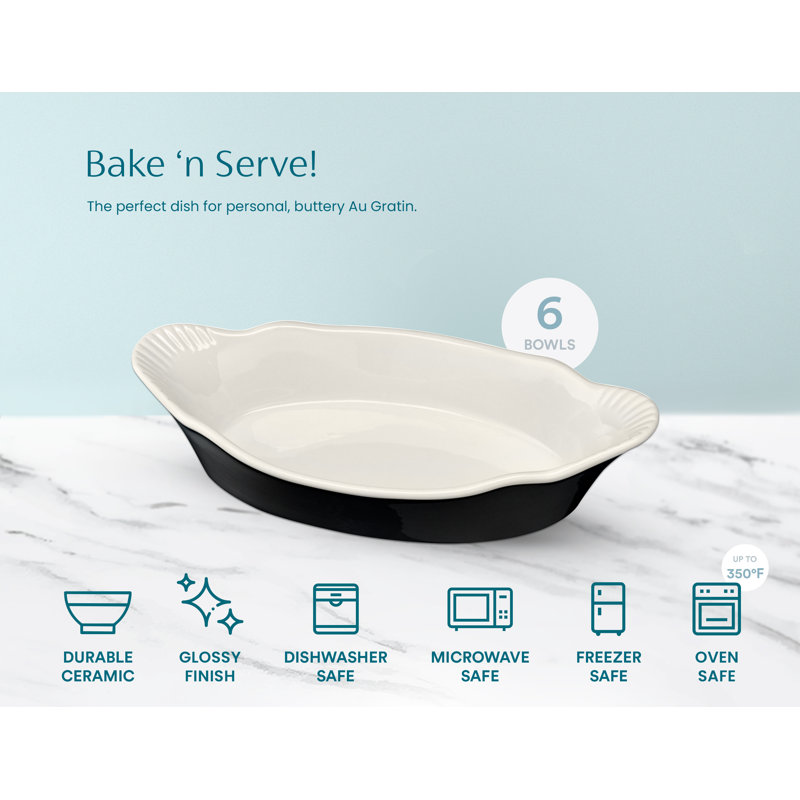 Black and White Ceramic Non-Stick Au Gratin Baking Dishes Set