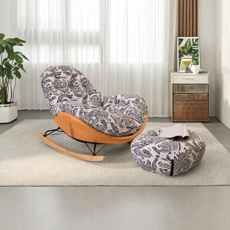 Chaise berçante ergonomique en chenille, Gris / Orange