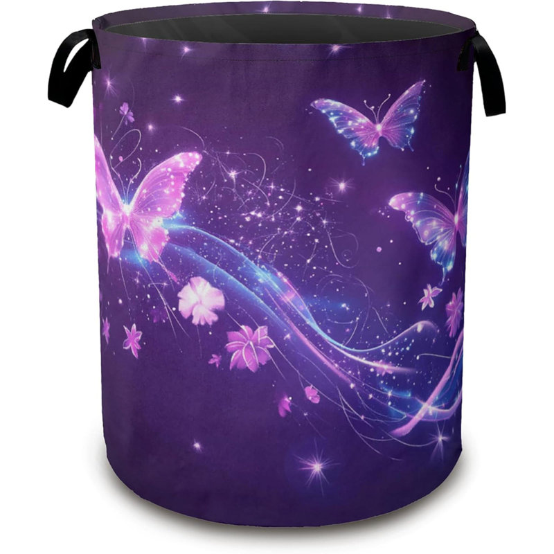 Laundry Hamper,Flying Butterflies Laundry Basket,Glowing Stars Waterproof Oxford Cloth Storage Basket With Handle For Clothes Books Nursery Home Storage Sundries