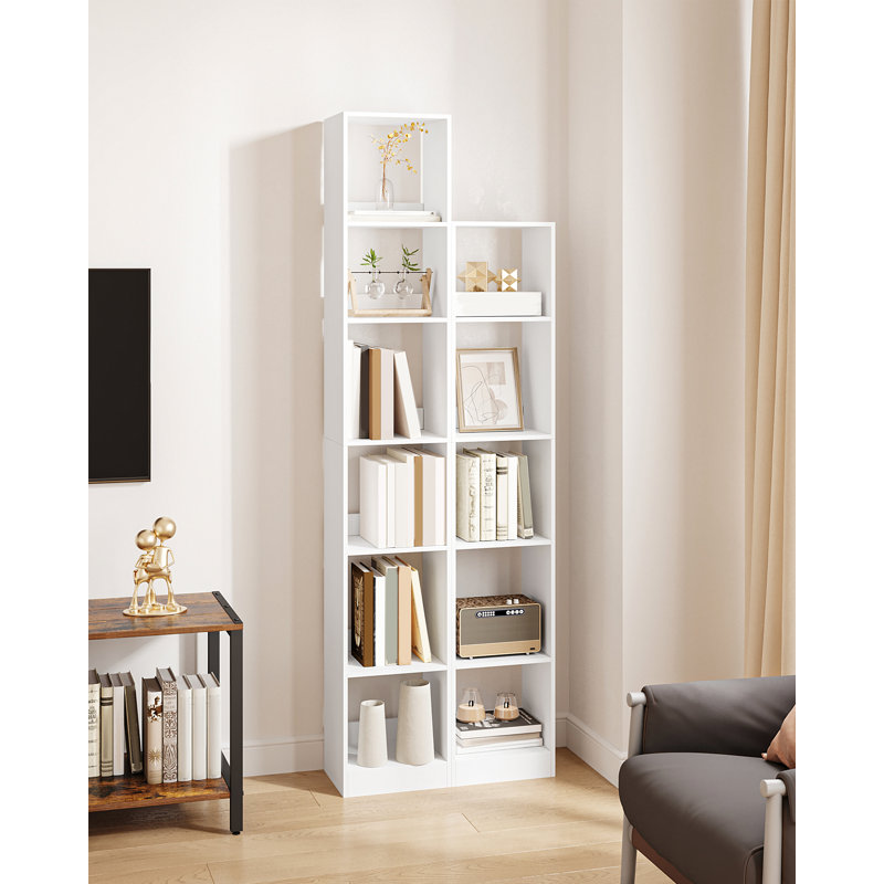 Bookcase, Tall Narrow Bookshelf, Wooden Bookcase with Open Storage Shelf, for Living Room, Home Office, Bedroom, White