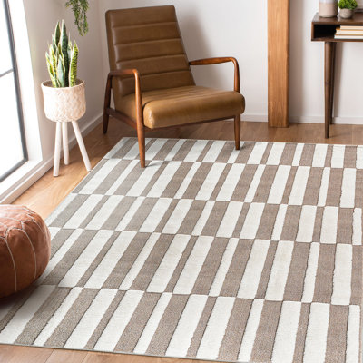 Tapis d'intérieur beige/crème 236 x 305 cm à poils longs, motif géométrique contemporain, idéal pour la chambre et le salon, doux, ne peluche pas, résistant aux taches et à la décoloration, convient aux zones de passage fréquent.