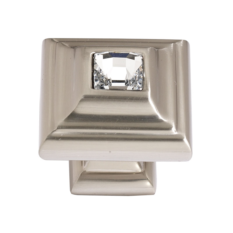 Swarovski Crystal Square Knob, Satin Nickel
