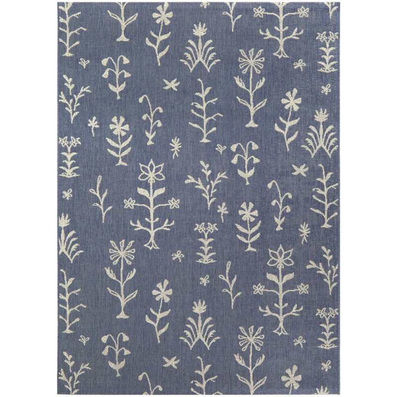 Tapis d'intérieur / extérieur bleu / blanc Vreni, Rectangle 5 pi 3 po x 7 pi