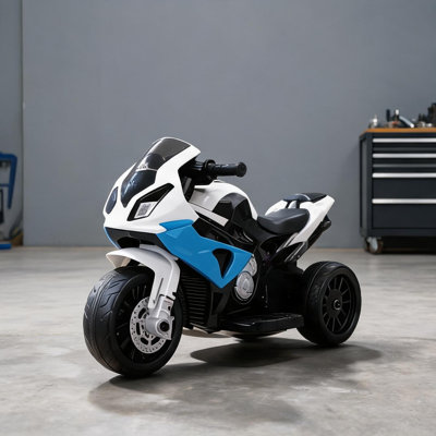 Moto bleue pour tout-petits avec pédale et musique, longueur de 26 pouces pour une utilisation intérieure et extérieure