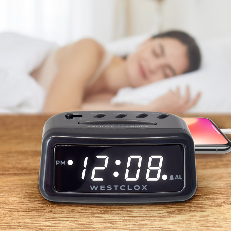 Westclox White LED Alarm Clock with USB type C Charging Port