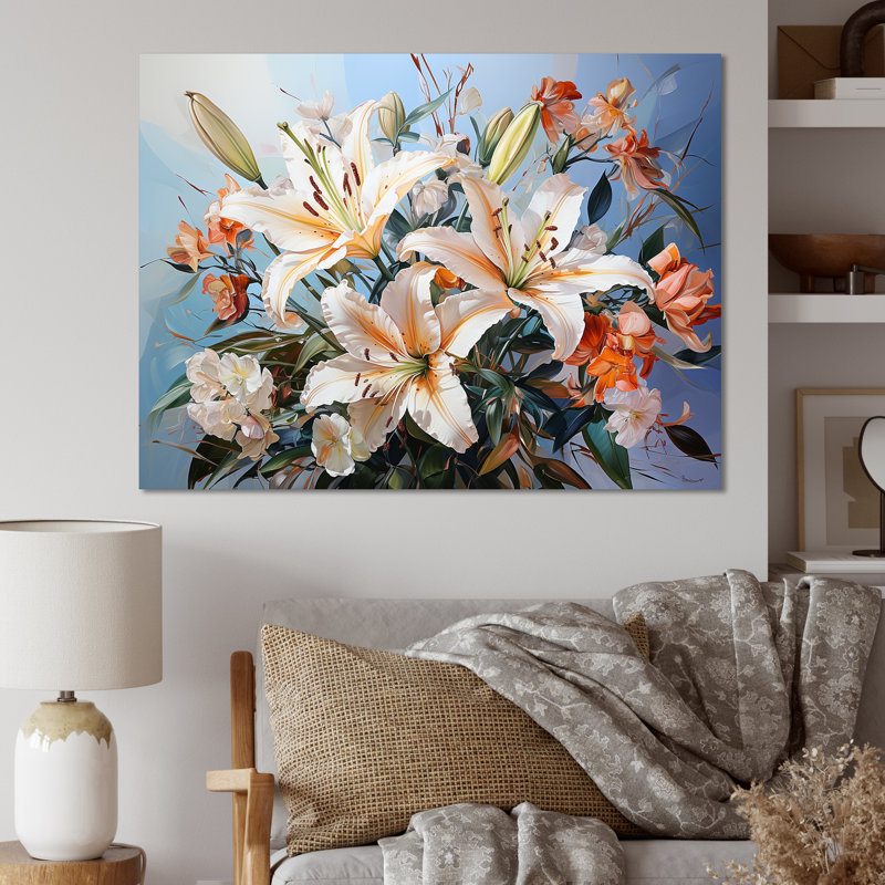 «Blue and White Lilies Country Charm I», reproduction, H 24 po x l 32 po x P 1 po, Toile tendue
