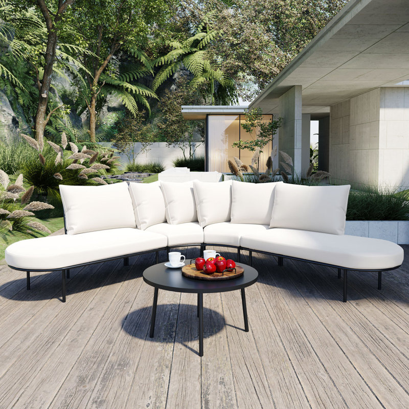 Ensemble de canapé d'extérieur courbé en demi-lune avec table basse Go Patio, Blanc
