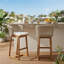 Tabourets de bar d'extérieur en bois d'acacia avec coussin beige, dossier en osier et finition en teck pour patio et îlot de cuisine-2130151305