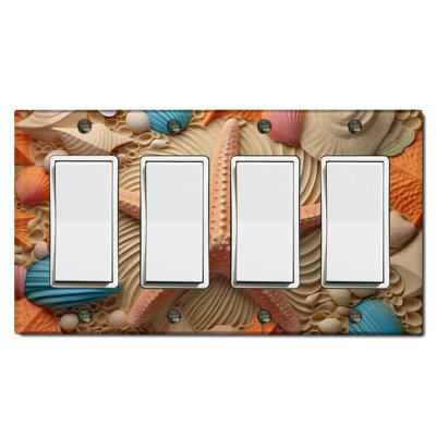 Ocean Orange Sea Shell Star Fish Nature Themed 4 - Gang Rocker Standard Wall Plate